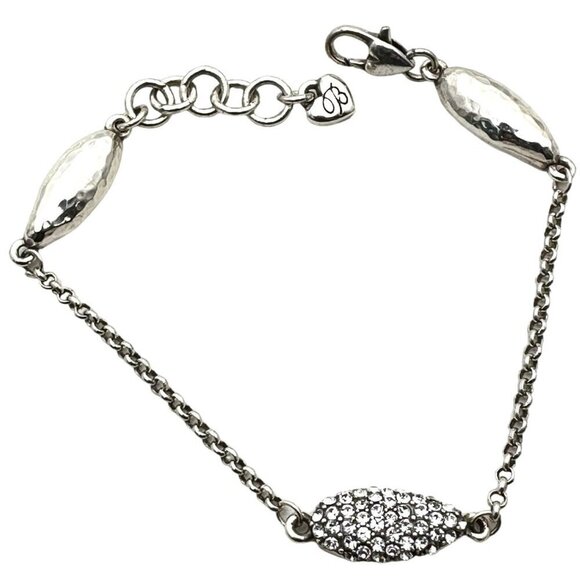 Brighton Womens Bracelet Silver Crystal Hammered Bead 8 Inch - Picture 1 of 4